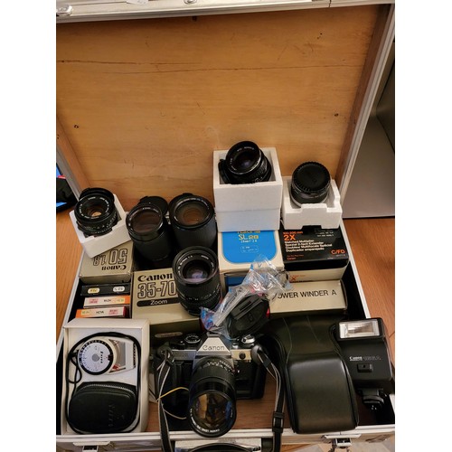 45A - Collection of Canon Camera Equipment Includes Canon AE-1 Camera along with Lenses Speedlights, Light... 