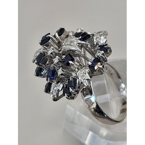 1 - 18ct White Gold Diamond & Sapphire Cocktail Ring Weighs 9g & Size K The Item Measures 2.5cm ... 