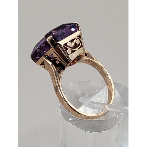 16 - Rose Gold Amethyst Ring & Earring Set Unhallmarked But Test As Gold Ring Measures Size L There i... 