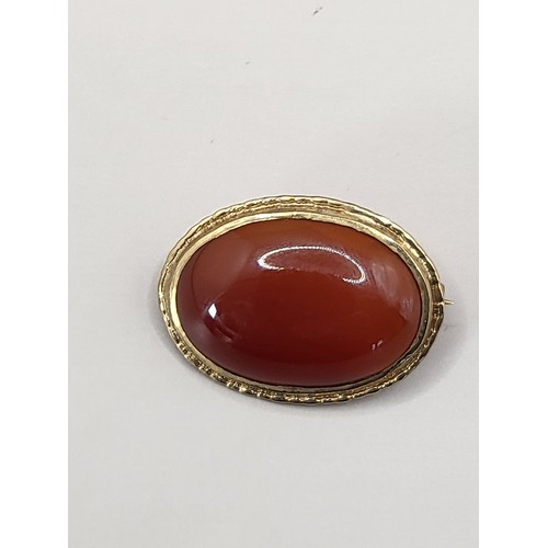 17 - 9ct Gold & Carnelian Brooch Fully Hallmarked Weighs 5.9g Measures 3cm Long by 2cm Across The Wei... 