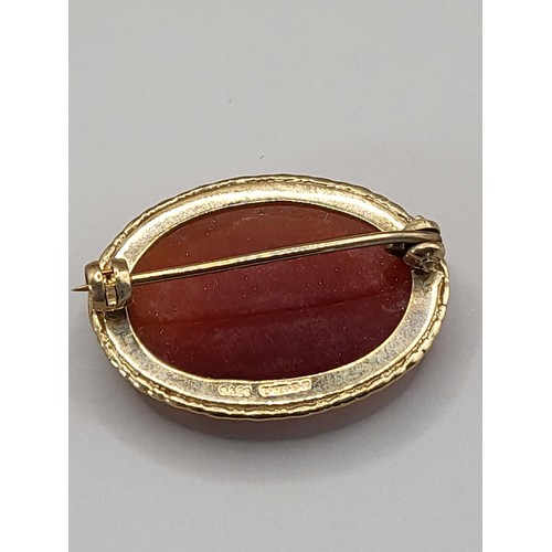 17 - 9ct Gold & Carnelian Brooch Fully Hallmarked Weighs 5.9g Measures 3cm Long by 2cm Across The Wei... 