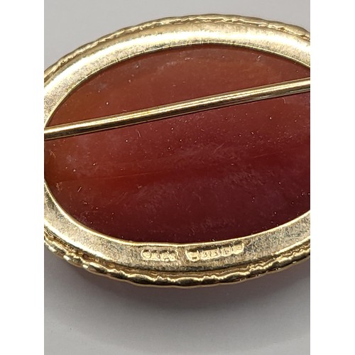 17 - 9ct Gold & Carnelian Brooch Fully Hallmarked Weighs 5.9g Measures 3cm Long by 2cm Across The Wei... 