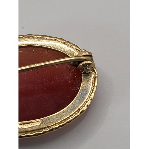 17 - 9ct Gold & Carnelian Brooch Fully Hallmarked Weighs 5.9g Measures 3cm Long by 2cm Across The Wei... 