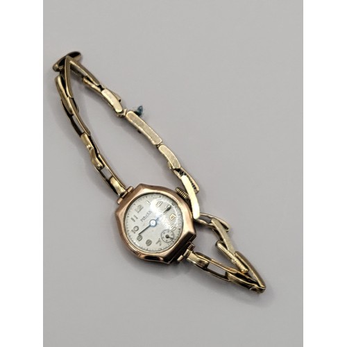 19 - 9ct Gold Ladies Majex Watch There is An Inscription to Reverse W.H.S to E.D.B 27.6.50 The Items Gold... 