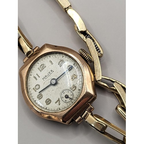 19 - 9ct Gold Ladies Majex Watch There is An Inscription to Reverse W.H.S to E.D.B 27.6.50 The Items Gold... 