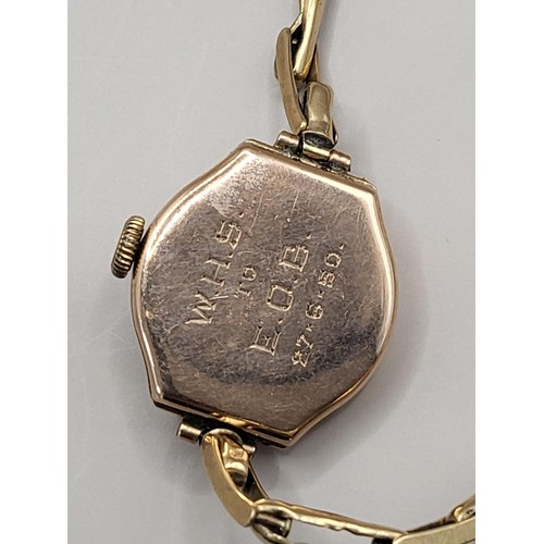 19 - 9ct Gold Ladies Majex Watch There is An Inscription to Reverse W.H.S to E.D.B 27.6.50 The Items Gold... 