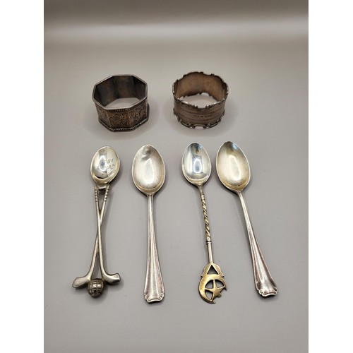 28 - Four Sterling Teaspoons along with Two Sterling Napkin Rings Weighs 99g