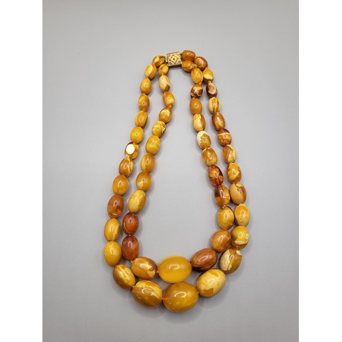 30 - Antique Graduating Amber Egg Yolk Bead Necklace Possible Gold Clasp Untested Weighs 52g Measure 80cm... 