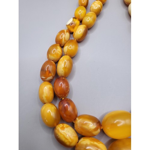 30 - Antique Graduating Amber Egg Yolk Bead Necklace Possible Gold Clasp Untested Weighs 52g Measure 80cm... 