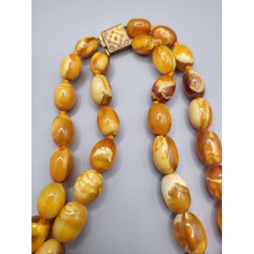 30 - Antique Graduating Amber Egg Yolk Bead Necklace Possible Gold Clasp Untested Weighs 52g Measure 80cm... 