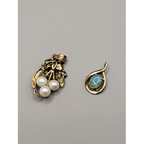 33 - Two 14ct Gold Pendants One with Fiery Opal and the Other Pearl Droplets & Leaf Design Both Weigh... 