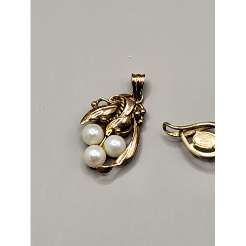 33 - Two 14ct Gold Pendants One with Fiery Opal and the Other Pearl Droplets & Leaf Design Both Weigh... 