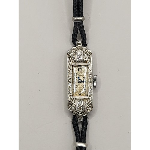 49 - Platinum & Diamond Encrusted Art Deco Ladies' Cocktail Watch by Justex When Wound Seems to Be Ti... 