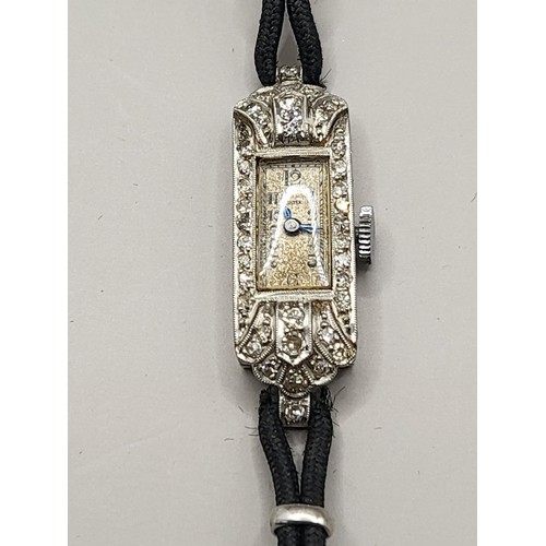 49 - Platinum & Diamond Encrusted Art Deco Ladies' Cocktail Watch by Justex When Wound Seems to Be Ti... 