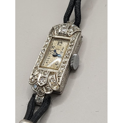 49 - Platinum & Diamond Encrusted Art Deco Ladies' Cocktail Watch by Justex When Wound Seems to Be Ti... 