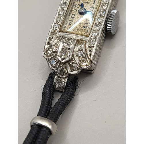 49 - Platinum & Diamond Encrusted Art Deco Ladies' Cocktail Watch by Justex When Wound Seems to Be Ti... 