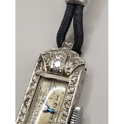 49 - Platinum & Diamond Encrusted Art Deco Ladies' Cocktail Watch by Justex When Wound Seems to Be Ti... 