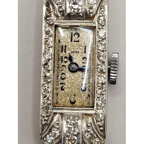 49 - Platinum & Diamond Encrusted Art Deco Ladies' Cocktail Watch by Justex When Wound Seems to Be Ti... 