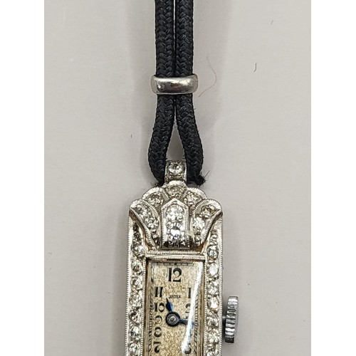 49 - Platinum & Diamond Encrusted Art Deco Ladies' Cocktail Watch by Justex When Wound Seems to Be Ti... 