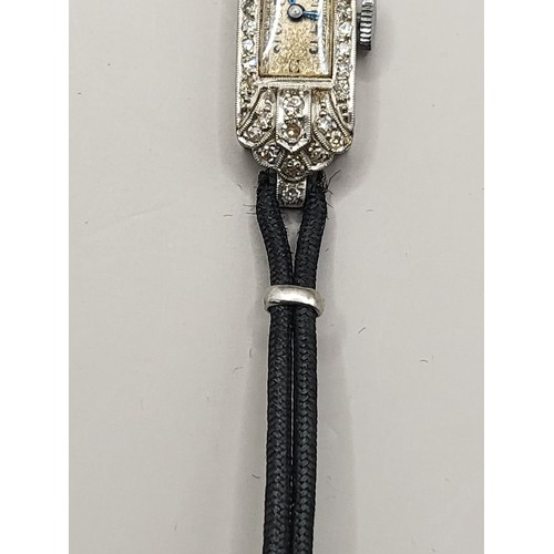 49 - Platinum & Diamond Encrusted Art Deco Ladies' Cocktail Watch by Justex When Wound Seems to Be Ti... 