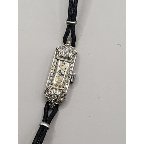 49 - Platinum & Diamond Encrusted Art Deco Ladies' Cocktail Watch by Justex When Wound Seems to Be Ti... 