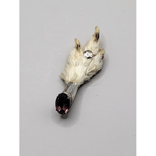 52 - Sterling hallmarked Rabbit Foot Brooch with Amethyst Stone on Top 