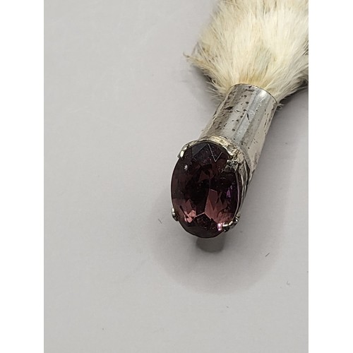 52 - Sterling hallmarked Rabbit Foot Brooch with Amethyst Stone on Top 