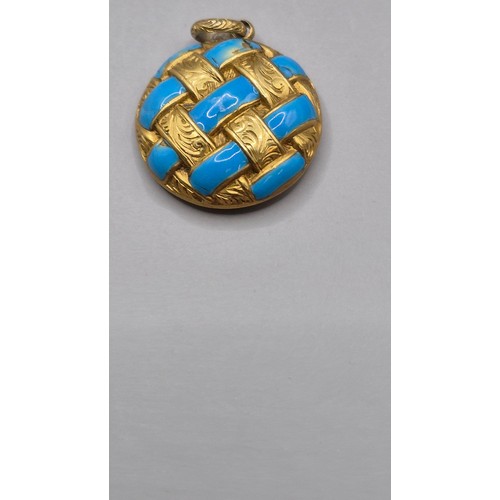 69 - Gold & Enamel Mourning Pendant with Lattice Design Unhallmarked but Tests as Gold 9ct or Higher ... 