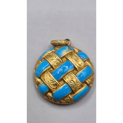 69 - Gold & Enamel Mourning Pendant with Lattice Design Unhallmarked but Tests as Gold 9ct or Higher ... 