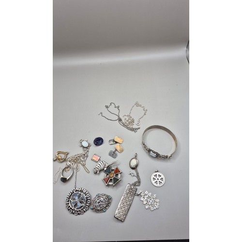 76 - Collection of Silver Jewellery Includes Bangles, Necklaces, Brooches, Ring 