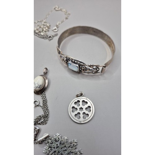 76 - Collection of Silver Jewellery Includes Bangles, Necklaces, Brooches, Ring 