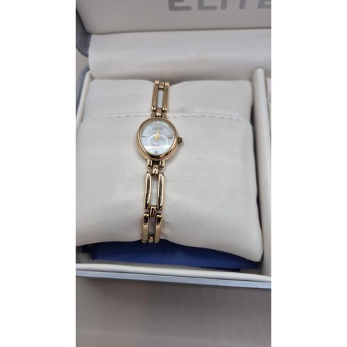 78 - Ladies' 9ct Gold Elite Watch with Mother of Pearl Watch in Original Box Untested Item Weighs 17g Doe... 