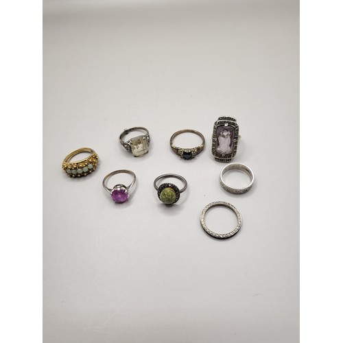 82 - Eight Sterling Silver & Gemstone Rings From Vintage to Modern 