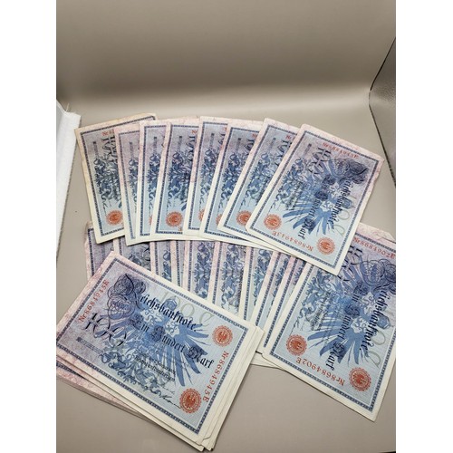 87 - WW1 Germany 100 Mark 1908 Reichsbank Notes Good Condition Numerical Notes From NR8684907E-NR8684947E... 