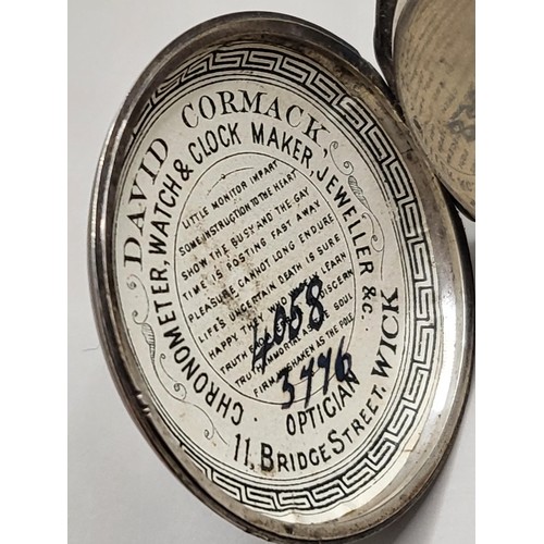 88 - David Cormack of Wick Sterling Silver Pocket Watch Not Working & Has Small Hairline on Enamel Di... 