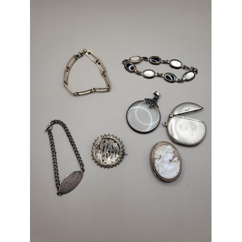 89 - Collection of Silver Jewellery Includes Bracelets, Brooches, Cameo, Vesta 