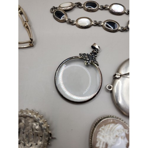 89 - Collection of Silver Jewellery Includes Bracelets, Brooches, Cameo, Vesta 