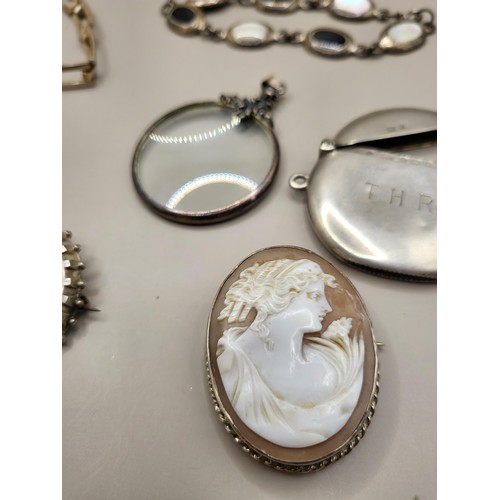 89 - Collection of Silver Jewellery Includes Bracelets, Brooches, Cameo, Vesta 