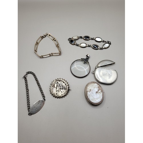 89 - Collection of Silver Jewellery Includes Bracelets, Brooches, Cameo, Vesta 