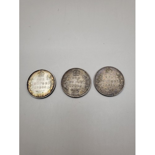 91 - Three British India One Rupee King Edward Coins Dates 1904, 1905, 1907 They all Seem to be in Nice C... 