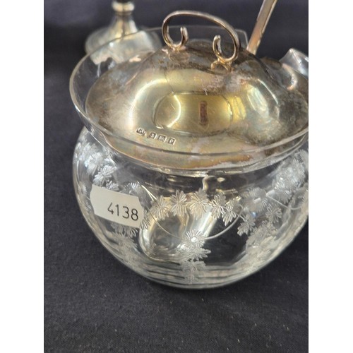 97 - Three Sterling Silver Items to Include Glass Silver Lidded Sugar Bowl with Spoon, Bud Vase & Mil... 