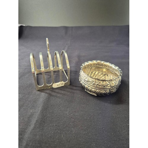 98 - Sterling Silver Toast Rack & Silver Dish Weighs 147g