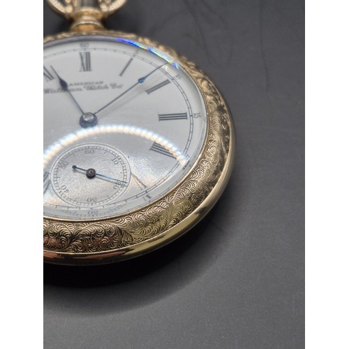 50A - Waltham Gold Plated Pocket Watch Does Wind & Tick but Hands Don't Set to Time has Nice Horse Eng... 