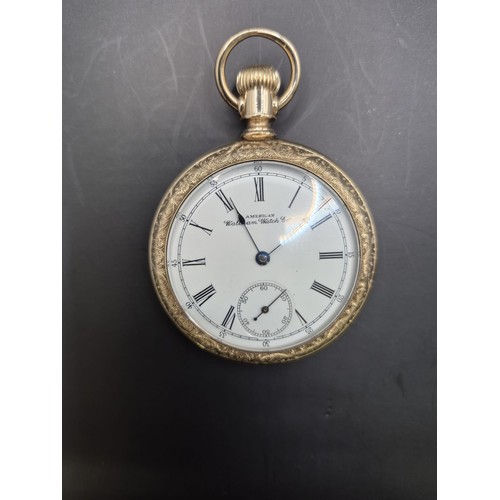 50A - Waltham Gold Plated Pocket Watch Does Wind & Tick but Hands Don't Set to Time has Nice Horse Eng... 