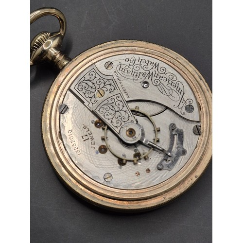 50A - Waltham Gold Plated Pocket Watch Does Wind & Tick but Hands Don't Set to Time has Nice Horse Eng... 