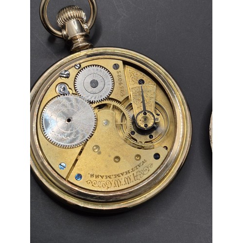 50B - Waltham Gold Plated Pocket Watch in Working Condition Has Nice Horse Engraving to Reverse