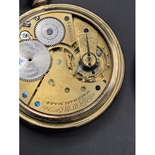 50B - Waltham Gold Plated Pocket Watch in Working Condition Has Nice Horse Engraving to Reverse