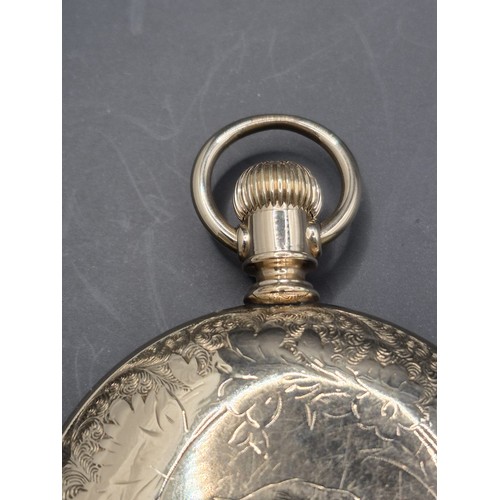 50B - Waltham Gold Plated Pocket Watch in Working Condition Has Nice Horse Engraving to Reverse