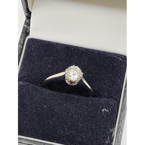 20A - Single Stone Brilliant Cut Diamond 0.75ct Ring Claw Set on Platinum Band Size N