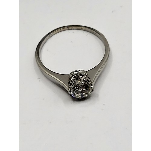 20A - Single Stone Brilliant Cut Diamond 0.75ct Ring Claw Set on Platinum Band Size N